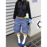 KYLETHOMASW  -  Summer Blue Washed Loose Cargo Denim Cropped Pants Women High Street Y2K Vintage Baggy Jean Oversized Jorts Shorts