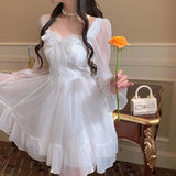 KYLETHOMASW  -  French Sweet Fairy Lolita Dress Women Long Sleeve Lace Mini Dress Vintage Kawaii Clothes One Piece Dress Korean Autumn