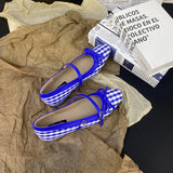 KYLETHOMASW  -  High Quality Checkered Design Mary Jane Shoes Women Inner Height Increase Flat Ballet Shoes Comfortable Soft Bottom Casual Shoes