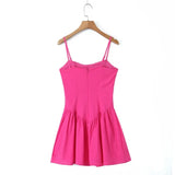 KYLETHOMASW  -  Sexy Rose Pink Bra Corset style Spaghetti Strap Mini Dress Women Backless Party Skater Low Waist Short Sling Robe Vestido