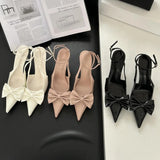 Kylethomasw Bowknot Pointed Toe Ankle Strap High Heeled Women Shoes Sexy Brand Designer Thin High Heel Backless Women Sandals Sweet Pumps