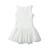 KYLETHOMASW  -  Sexy White Embroidery Floral Low Waist Mini Tank Dress Women Open Buttons Neck Bodycon Sleeveless Ruched Hem Swing Party Robe