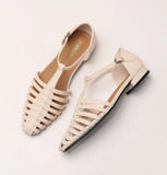 KYLETHOMASW  -  Flat Sandals Women's French Retro Roman Sandals Women's Summer Outer Wear Flat-soled Bag Head Hollow Woven Pig Cage Shoes Women