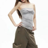 KYLETHOMASW  -  Hot Girl Twist Knot Ruched Tube Top Women Stretch Slim Fitting Strapless Summer Camisole