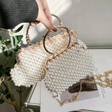 Kylethomasw Exquisite Pearl Woven Clutch Bag PROM Fashion Women's Bag Fashion Women's Shoulder Bag Wedding Party Handbag Lady Crossbody Bag