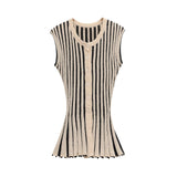 KYLETHOMASW  -  French Fashion Women's Striped Knitted Sweater Sleeveless Vest Sweater Minimalist Retro Top Women's Clothing