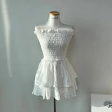 KYLETHOMASW  -  White Sexy Strapless Dress for Women's Summer Fungus Edge Slim Fit A-line Short Dress Fashion Female Clothes