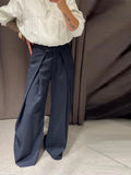 KYLETHOMASW  -  High Waist Striped Wide-Leg Pants For Woman Loose Irregular Floor-Length Trousers Single Bitton Pockets Fashion Casual Clothes