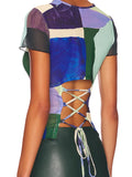 KYLETHOMASW  -  Floral Printed Mesh T-Shirts Tops Sheer Sexy Chic Hollow Out Backless Elastic Women Slim Ladies Y2k Cute Mesh Top Tshirts