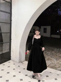 KYLETHOMASW  -  Vintage Elegant Velvet Long Dress for Woman Autumn New Square Collar Puff Sleeves A Line Party Dresses Party Evening Vestidos