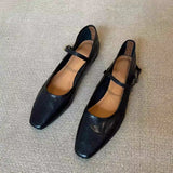 KYLETHOMASW  -  Summer New Women's Mary Jane Shoes Retro Square Toe Flat Heel Strap Genuine Leather Soft Shallow Ladies Single Shoes