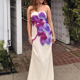 KYLETHOMASW  -  Summer New Floral Printed One-piece Robes Elegant Sleeveless Backless Slim Evening Dress Sexy Tube Top Floor-length Long Dress