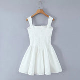 KYLETHOMASW  -  Pretty Girl Summer White Tank Mini Dress Women Elegant Square Neck Sleeveless Dresses Short Holiday Robe Cotton Vestidos