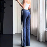 KYLETHOMASW  -  Retro Slim Fit Striped Wide Leg Pants Women's Casual Style Low Waist Long Trousers Polyester Fiber Straight Body Type