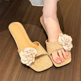 KYLETHOMASW  -  Flower Women Slippers Square Toe Flats Sandals Casual Shoes Summer 2025 Elegant Dress Shoes Slingback Slides Mujer Flip Flops