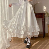 KYLETHOMASW  -  Fashion Japanese Solid Color Double Layer Vintage French Ruffled A-Line Pleated Skirt Hepburn Half Skirt Female White Long Skirt