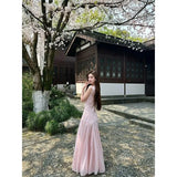 KYLETHOMASW  -  Pink U-neck Sleeveless Vest Dress Women's Summer Slim-fit Waist Lace Skirt Design