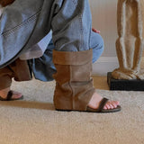 KYLETHOMASW  -  Niche Minimalist Wrinkled Stack Boots for Women Spring and Autumn New Open-ToeSandals with Single Strap and Hidden Heel Boots
