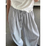 KYLETHOMASW  -  Korean Streetwear Trousers Fashion Drawstring Casual Wide Leg Pants Women 2000s Vintage Y2k Sport Striped Summer Oversize Loose