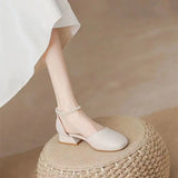 Kylethomasw Summer 2024 Women's Shoes Pearl Square Heels for Office Work Medium Sandals Woman Footwear H on Offer Designer Luxury Original