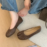 KYLETHOMASW  -  Retro Women Flat Shoes Fashion Pleated Split Toe Shallow Slip On Boat Shoes Soft Flat Heel Dress Single Shoes