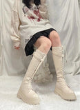 KYLETHOMASW  -  Footwear Lace-up Shoes For Woman Platform Women's Boots With Laces White Long Winter Knee High Shaft Sale Hot Stylish Goth