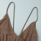 KYLETHOMASW  -  Summer New Suspender Deep V Strap Ruffle Edge High Waist Solid Color Dress