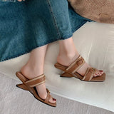 KYLETHOMASW  -  Vintage Braided Belt Buckle Open Toe Wedges Women's Summer New Square-toed High-heeled Slippers