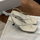 KYLETHOMASW  -  Retro Square Toe Clip Toe Sandals Kitten Heel Back Strap Brown Solid Concise French Style Sexy Fashion Women Shoes Summer Casual