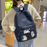 KYLETHOMASW  -  Women's Backpack Cute Cat Embroidery Letter Plush Charm Multi Pocket Adjustable Strap Casual Daily School Bag New Back Pack