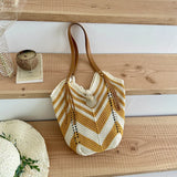 KYLETHOMASW  -  Hollow Knitted Women's Korean Shoulder Bag High Quality Vacation Beach Woven Tote Shopper Bag for Lady New Female Handbags