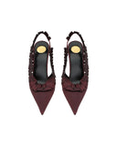 KYLETHOMASW  -  Women's Satin Ruffled Slingback Pumps Pointed‑Toe Pleated Stiletto High Heels Backless Slim Fit Elegant Dress Shoes luxury