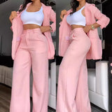 KYLETHOMASW  -  Three Sisters Autumn New Style Women's Elegant Pure Color Lapel Slim Personality Straight Trousers Two-piece Suit Women