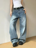Kylethomasw Blue High Waisted Denim Pants Women Harajuku Y2k Vintage Loose Kpop Straight Leg Jeans Streetwear Hip Hop Casual Trouser