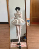 KYLTHOMASW  -  French Temperament Princess Skirt Sets Sweet Bow Strapless Slim Top Ball Gown Skirt Short Sleeve Coat Lolita Three-piece Sets