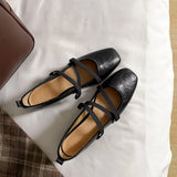 KYLETHOMASW  -  Single Shoe Women's Spring and Autumn New Leather Square Toe Cross Strap Flat Sole Single Shoe Retro Mary Jane Womens Shoes
