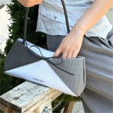 KYLETHOMASW  -  Korean Sweet Bow Grey Handbag Women Stripe Patchwork Large Capacity Shoulder Bag Ladies Elegant Gentle High End Underarm Bag New