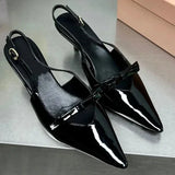 KYLETHOMASW  -  One Line Buckle High Heels Women's Slim Heels New Summer Style Bow Tie Wrap Hollowed Out Patent Leather Sandals