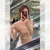 KYLETHOMASW  -  Lace Splicing Knitted Sweater Unique Beautiful Maturi Winter Faion Commute Sle Slim Fit Long Sve  Color