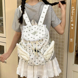 KYLETHOMASW  -  Kawaii Polka Dot Angel Wing Drawstring Backpack Women Lace Ruffle Lolita Student School Bag Sweet Daily Travel Mini Rucksack