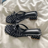 KYLETHOMASW  -  Bow Women Chunky Slippers Elegant High Heels Shoes Dress Party Sandals Designer Pumps Walking Slides Trend Mujer Zapatos