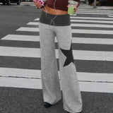 KYLETHOMASW  -  American Five Pointed Star Printed Thin Stripe Flip Waist Chic Pants High Street Spicy Girl Outfit Loose Slimming Wide Leg Pant