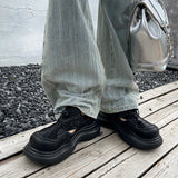 KYLETHOMASW  -  Vintage Chunky Sneakers for Women Y2K Thick Soled Sandals Sports Shoes Casual Hollow Out Lace-Up Trendy Couple Shoes Black White