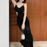 Kylethomasw Black Sequins Halter Dress Women's 2024 New Summer Fashion Backless Sequins Sexy Dress Elegant Party Prom Long Evening Gowns