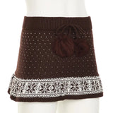 KYLETHOMASW  -  Mini Skirts Women Floral Printed Bandage Slim Stretch Autumn Winter Sexy Knitted Skirt Y2k Grunge Streetwear Ladies