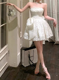 KYLETHOMASW  -  Elegant Bow Mini Dress Women Fairy Party Prom Lace Strapless Dresses Summer Korean Sexy Backless Bodycon A Line Vestidos