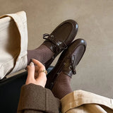 KYLETHOMASW  -  New Leather Flats Shoes Women's Loafers Round toe Vintage Suede Leather Ladies Casual British Style Flat Single Shoes