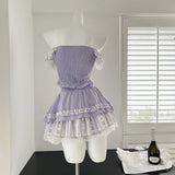 KYLETHOMASW  - Japanese Kawaii 2 Piece Skirt Sets Women Sweet Lace Patchwork Y2k Crop Tops + Slim Pleated Princess Skirt OutfitsVintage Suits