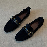 KYLETHOMASW  -  British Style Suede Square Toe Women's Loafers Retro Belt Buckle Design Flats Shoes Women Comfortable Casual Commute Office Shoe