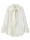 KYLETHOMASW  -  Elegant Beige Blouse Women Chic Bow Tie Long Sleeve Shirt Female Oversized Office Ladies Fashion Vintage Spring Clothes